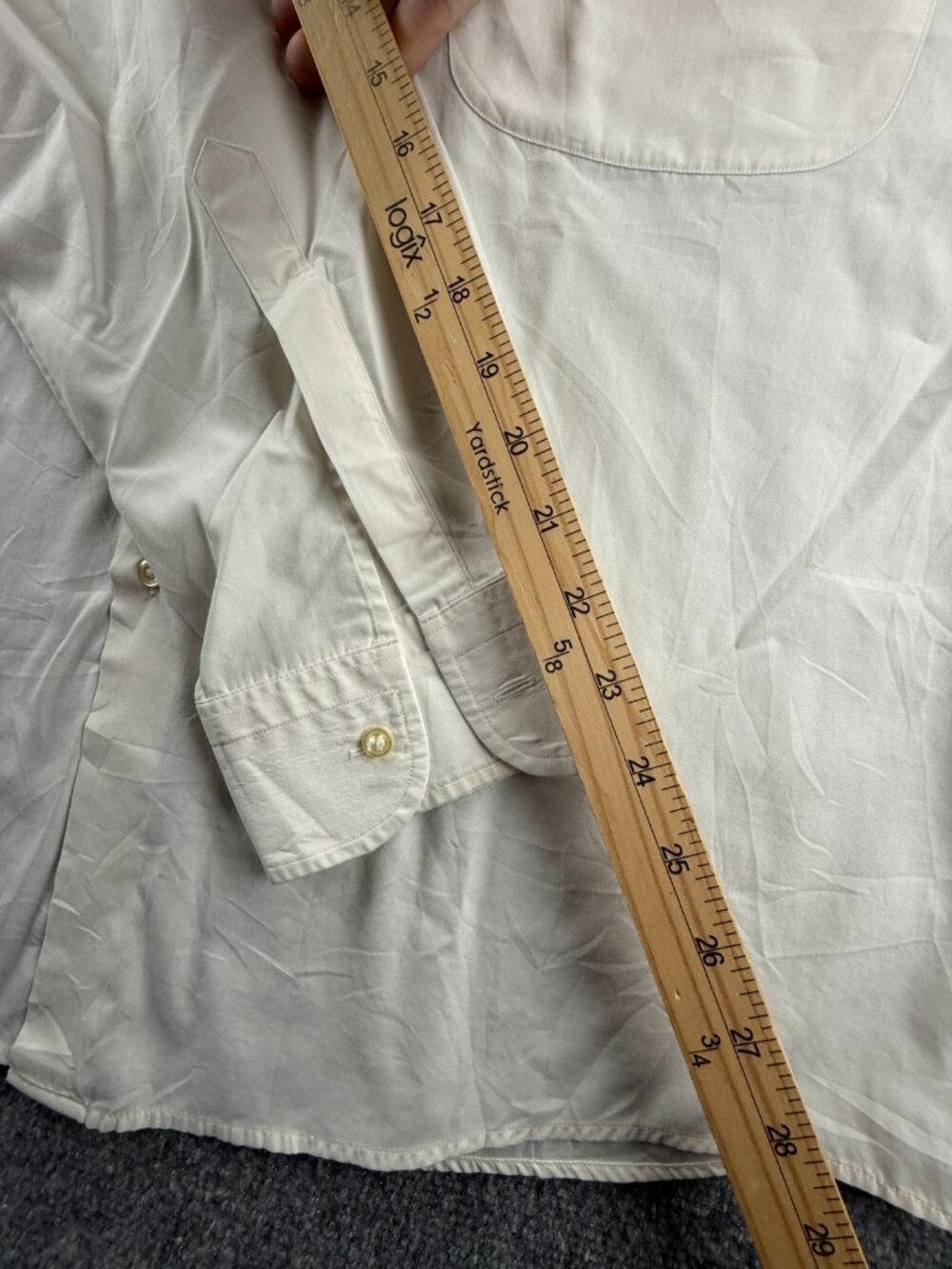 Burberry Formal 43 London Band Ivory Solid Long Sleeve Mens Shirt Pocket Adult - Picture 10 of 16